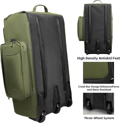 120L 3-Wheel Rolling Duffle Bag - Heavy Duty Military Deployment Bag, Durable Wheeled Duffle Luggage for Travel, Camping & Outdoor Adventures
