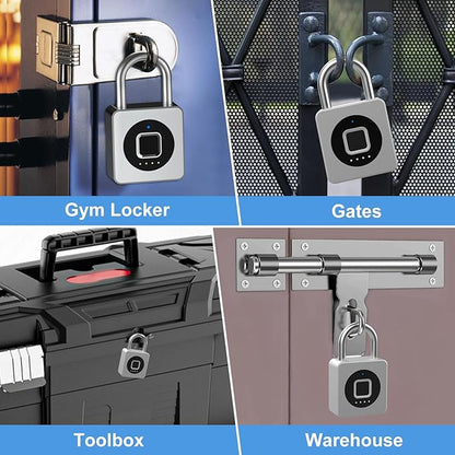 eLinkSmart Gym Locker Padlock - Fingerprint Mobile APP Unlock Remote Unlock: Waterproof Keyless Biometric Padlock for Gym Locker Field Box Footlocker Tool Box Gun Case Type-C Silver