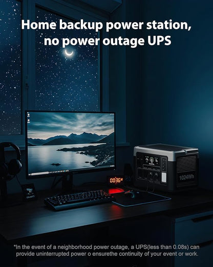 OUKITEL P1000 Plus 1800W Solar Generator, 1024Wh Solar power station with 4 AC Outlets (3600W Peak), 41mins Full Charging, APP Control Emergency Power Station for Home, Camping & RVs, Battery Backup