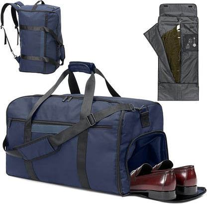 GARPROVM Garment Bags for Travel, 4 in 1 Convertible Garment Duffle Bags with Separated Suit Bag Shoe Compartment, Waterproof Carry On Luggage Bag Backpack Weekender Bag for Short Trip, Navy