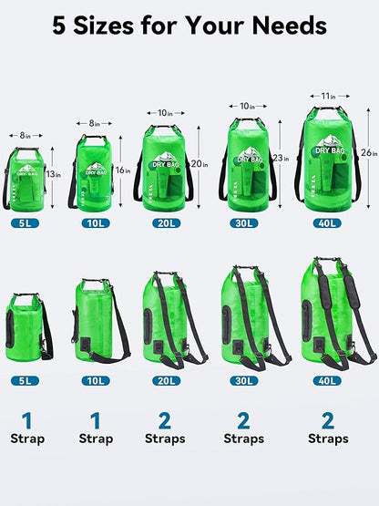 HEETA Dry Bag Waterproof for Women Men, 5L/10L/20L/30L/40L Roll Top Lightweight Dry Storage Bag Backpack with Phone Case for Travel Swimming Boating Kayaking Paddle Board Camping Beach Accessories