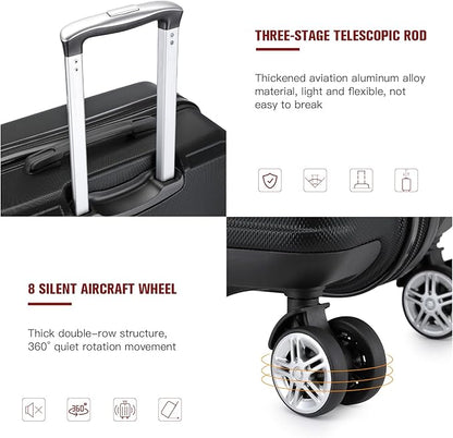 Kono 19" Carry on Luggage with Spinner Wheel TSA Lock, Lightweight PC+ABS Hardside Luggage Durable Small Carry on Suitcase, Black