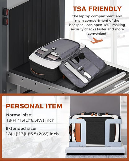 Vancropak Flight Approved 40L Expandable Carry On Travel Backpack, Lightweight Weekend & Short Trip Travel Bag with 3 Packing Cubes, Water-Resistant Anti-Theft Luggage for Men Women, Black White Brown