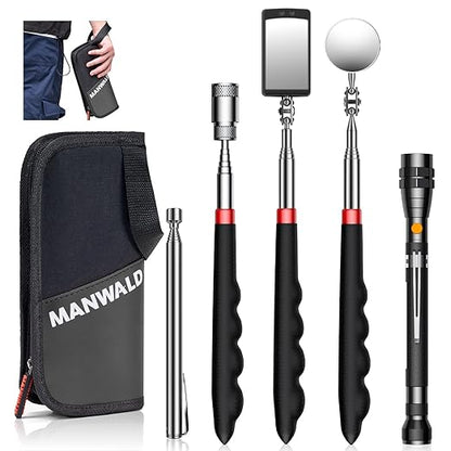 Telescoping Magnetic Pickup Tool Set with Portable Bag, Extendable Flashlight with 360° Inspection Mirror, Christmas Stocking Stuffers for Men Adults, Gifts for Men Mechanics, Handymen, Grey