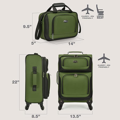 U.S. Traveler Rio Lightweight Softside Rolling Carry-on Suitcase, 4-Wheel Set, Green