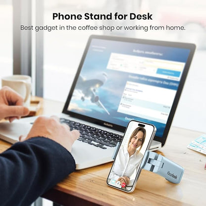 Klearlook 4 in 1 Adjustable Phone Stand - 360 Rotation Handsfree Viewing Flight Phone Holder, Foldable Travel Essentials, Accessory for Home/Office - Blue