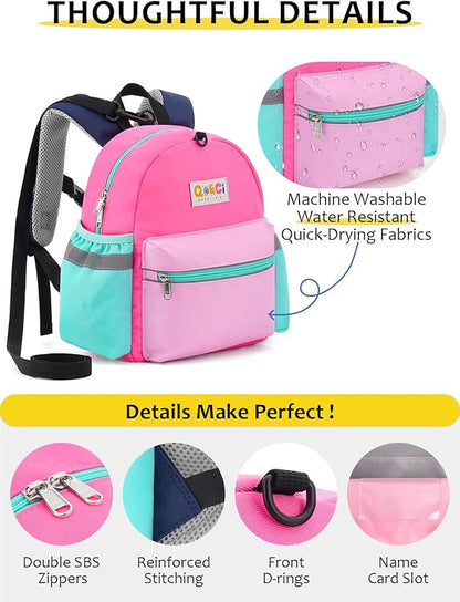Toddler Backpack with Leash for Boys Girls Kids Kindergarten Nursery, 11” Baby Leash Backpack with Reflective, Toddler Bookbag with Anti-Lost Harness for Walking, Light Pink