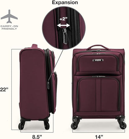 U.S. Traveler Anzio Softside Expandable Spinner Luggage, Burgundy, Carry-on 22-Inch