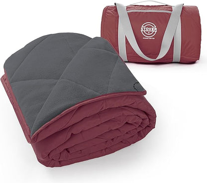 STOVER Large Waterproof Outdoor Stadium Blanket- Extra Thick Soft Fleece Camping Blanket for Travel, Picnics, Sports, Dogs 79"x55", Warm, Windproof, Sand-Proof, Lightweight, Packable (Varsity Crimson)
