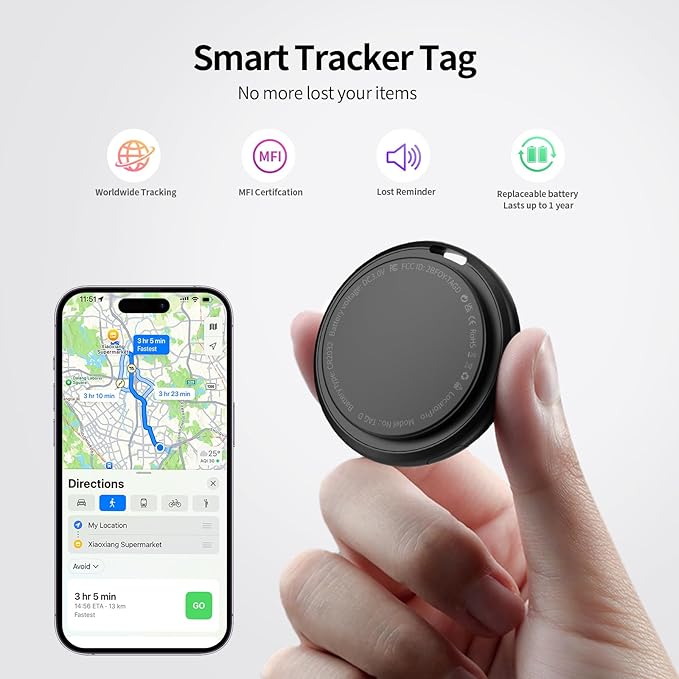 Tracker Tags 2 Pack, Bluetooth Smart Tag for Item Finder, Compatible with iOS Find My, Replaceable Battery & Long Battery Life, Item Locator for Keys, Luggage, Bags, Wallet with Key Chain