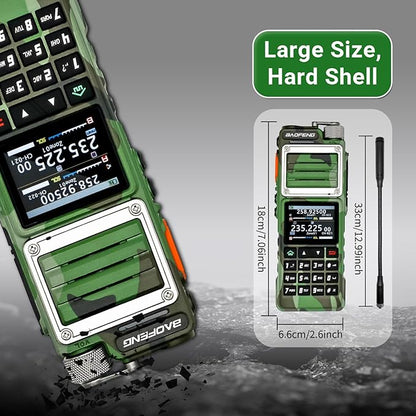 BAOFENG UV-25 PRO 10W Heavy Duty Radio Handheld Tri Band Baofeng Waterproof Radio Tri Band Ham Radios 999CH 5200MAh BatteryType-C Charging UHF VHF MW FM Air NOAA Multi-Band Receiver (Green)