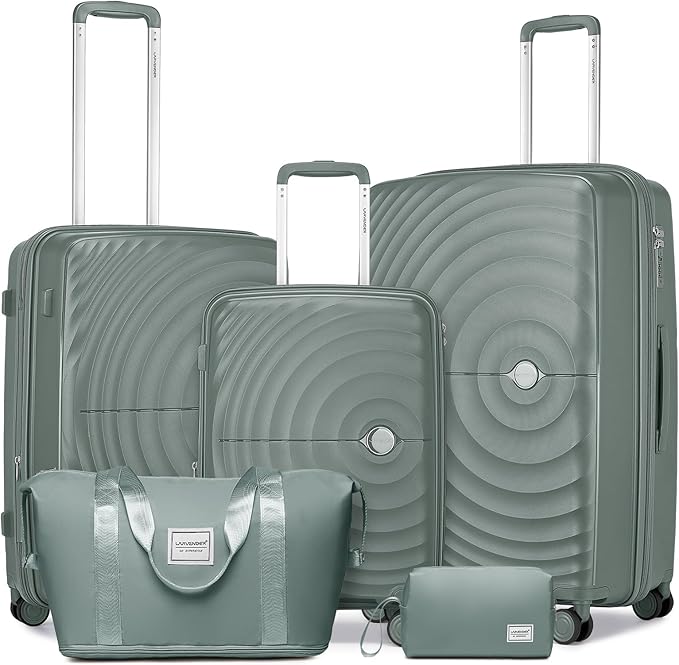 LARVENDER Luggage Sets 5 Piece, PP Hardshell Suitcase Set, Carry on Luggage Set, Expandable Travel Luggage Set with TSA Lock, Large Suitcase with Spinner Wheels for Women Men(GREY/20/24/28/DB/TB)