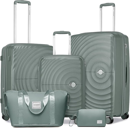 LARVENDER Luggage Sets 5 Piece, PP Hardshell Suitcase Set, Carry on Luggage Set, Expandable Travel Luggage Set with TSA Lock, Large Suitcase with Spinner Wheels for Women Men(GREY/20/24/28/DB/TB)