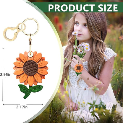 Shiny Leather Charm Keychain Holder Case Compatible with AirTag,Cute Protective Cover with Keyring,Anti-Scratch Finder GPS Tracker Case for Wallet Keys,Bag,Pets(Flower C)