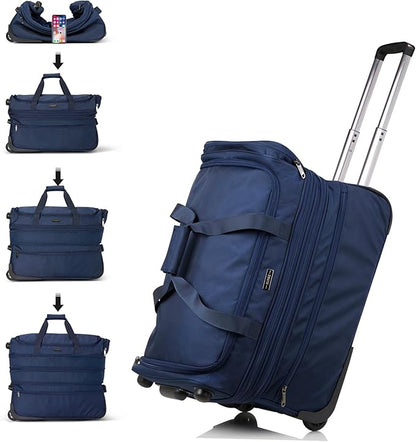 Hanke Large Expandable checked Luggage Suitcases with Wheels Foldable Duffle Bag for Travel suitcase for Women Men Garment Bag（Blue）