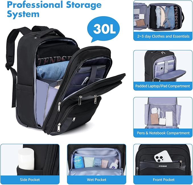 Rolling Backpack, 17.7inch Rolling Backpack With Wheels for Adults, Roller Carry On Luggage Wheeled Backpack, Rolling Laptop Backpack for Men Women to Travel Business, Black