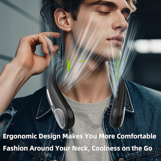 Portable Neck Fan,Hands Free Personal Wearable Bladeless Fan,6000mAh USB Rechargeable,360° Cooling,LED Display,4-Speeds,Birthday Gifts for Men Women Dad Mom,Stocking Stuffers Christmas Gifts (Black)
