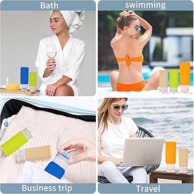 Leak-Proof travel bottles for toiletries Set, Reusable Squeezable BPA-Free Silicone Containers, TSA Approved, Refillable for Shampoo, Conditioner, Lotion, and Body Wash – Travel Essentials