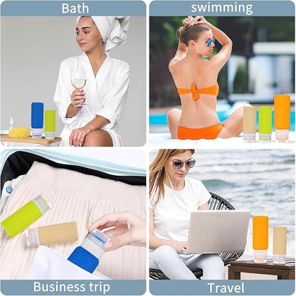 Leak-Proof travel bottles for toiletries Set, Reusable Squeezable BPA-Free Silicone Containers, TSA Approved, Refillable for Shampoo, Conditioner, Lotion, and Body Wash – Travel Essentials