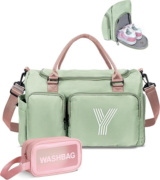 Initial Gym Bag for Girls - Kids Travel Duffel, Sports & Personalized Weekender with Shoes Compartment, Monogram Overnight & Dance Bag, bridal shower gifts