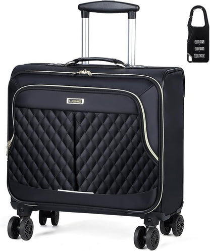 Lekebobor Rolling Laptop Bag Rolling Laptop Briefcase on Wheels for Women/Men Fits Up to 17.3Inch computer Bags Water Resistant for Work Travel and Business, Black Quilted