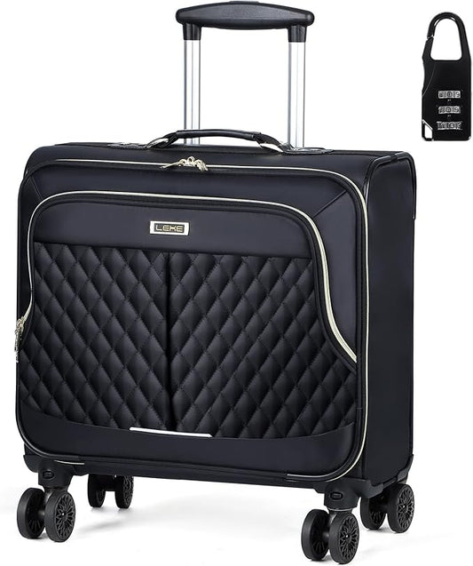 Lekebobor Rolling Laptop Bag Rolling Laptop Briefcase on Wheels for Women/Men Fits Up to 17.3Inch computer Bags Water Resistant for Work Travel and Business, Black Quilted