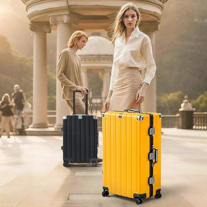 Krute Checked Aluminum Frame Suitcase 24 Inch Zipperless Luggages Hardside PC Luggage With Spinner Wheels TSA Lock USB Charger Suitcases(1 Piece)