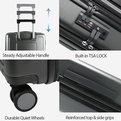 KROSER Hardside Expandable Carry On Luggage 22x14x9 Airline Approved With Front Business Pockets, 20 Inch Suitcases with Wheels, Carry on Suitcase with TSA Lock & USB Port, Steel Grey