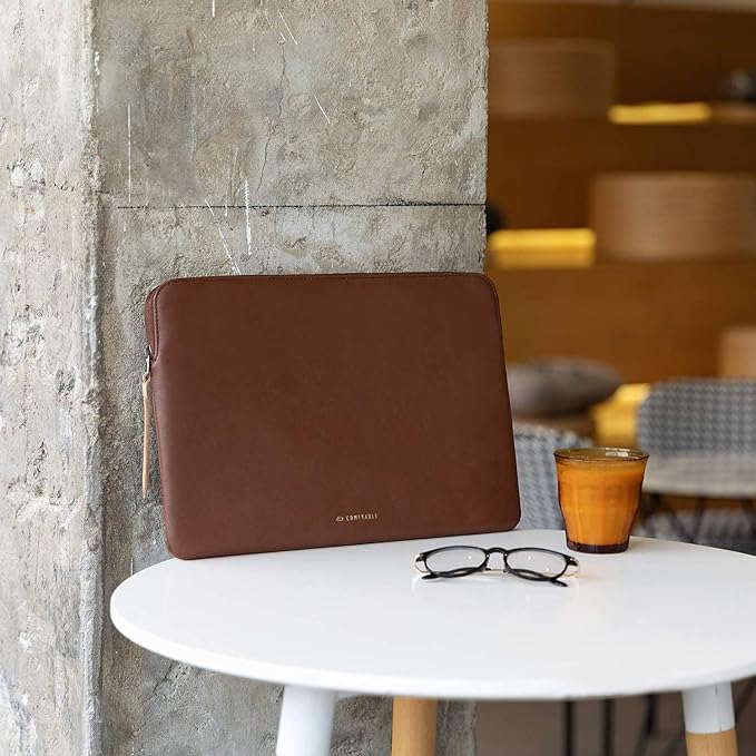 Comfyable Slim Protective Laptop Sleeve 15 Inch 14 Inch, PU Leather Bag Compatible with 15" MacBook Air (Snug Fit) M4 2025 & 14" MacBook Pro M4 (Loose Fit), Computer Case for Mac, Brown
