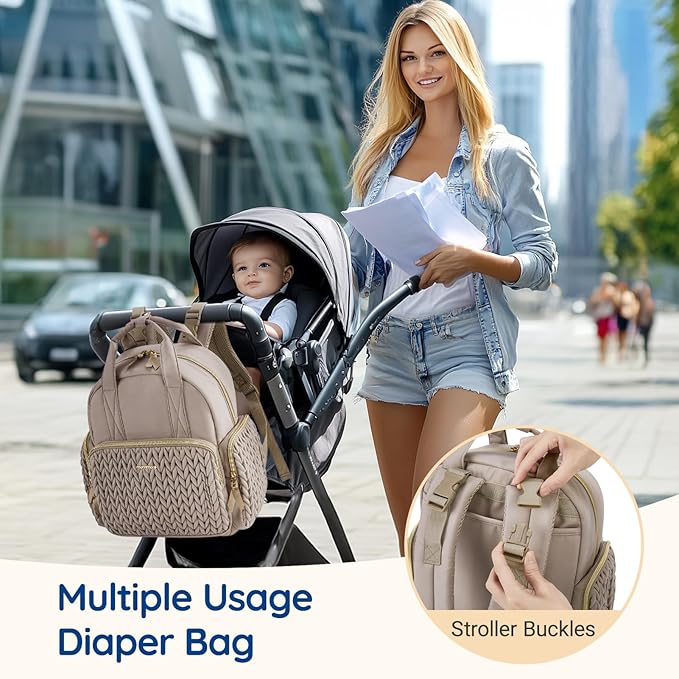 mommore Diaper Bag Backpack Small Diaper Backpack Mini Travel Baby Bag Quilted Diaper Bag with Insulated Pockets, Stroller Straps