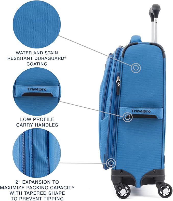 Travelpro Maxlite 5 Softside Expandable Carry on Luggage with 4 Spinner Wheels, Lightweight Suitcase, Men and Women, International, Azure Blue, Carry on 19-Inch