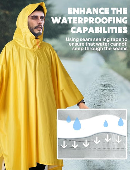 ANYOO Hooded Rain Poncho for Adults Waterproof Lightweight Rain Coat for Men Women Reusable Rain Jacket for Emergency Outdoor