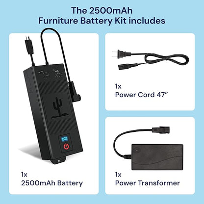 The Blue Cactus 2500mAh Furniture Battery Kit - Battery, Power Transformer, Power Cord - 2-Pin Furniture Connector - with LCD Display for Simple Recliner Chairs