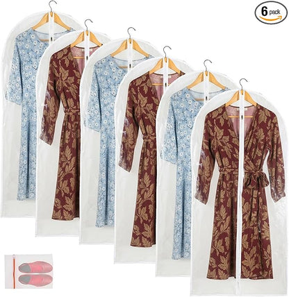 Clear Garment Bag Long Garment Bags for Gowns, Vinyl Dress Bags for Closet Storage, Coat Covers for Closet With Zipper Plastic Garment Bags for Hanging Clothes Long Dress - 24'' X 48''/6 Pack