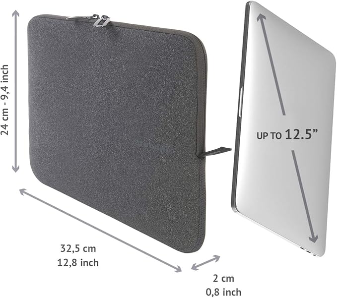 TUCANO Melange Neoprene Sleeve Compatible with MacBook Air/Pro 13" Laptop 12", 4mm Thick, Anti-Slip, Anti-Scratch - Black