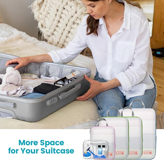Cambond Compression Packing Cubes for Travel Women - Expandable Travel Bags Luggage Organizers Travel Essentials Compression Cubes for Travel Carry on Suitcases Organizer