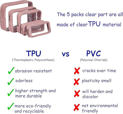 TSA Approved 5-Piece Diaper Bag Organizer Pouch Set Clear Waterproof TPU Kids Toiletry Storage Set Travel Packing Clutch Cube Bags for Baby Nursing