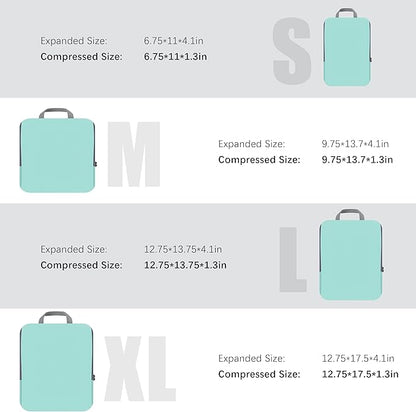 4 Set Compression Packing Cubes Travel - Travel Accessories Expandable Packing Organizers for Carry On - Essentials Luggage Bags - Light Teal