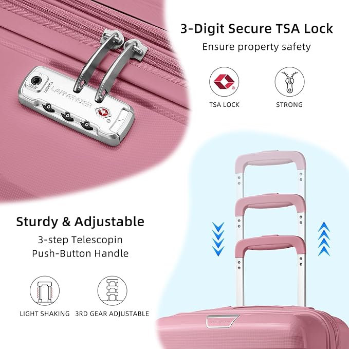 LARVENDER Luggage Sets 5 Piece with Duffel Bag Expandable(Only 28 inch) Hardside PP Carry On Luggage with 360° Spinner Wheels TSA Lock Luggage Sets for Women, Pink