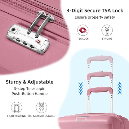 LARVENDER Luggage Sets 5 Piece with Duffel Bag Expandable(Only 28 inch) Hardside PP Carry On Luggage with 360° Spinner Wheels TSA Lock Luggage Sets for Women, Pink