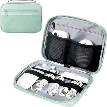 Electronics Organizer Bag, Portable Cable Organizer Case Travel Electronic Accessories Storage Case - Travel storage bag for Cables, Chargers, Phone, SD Cards - Green