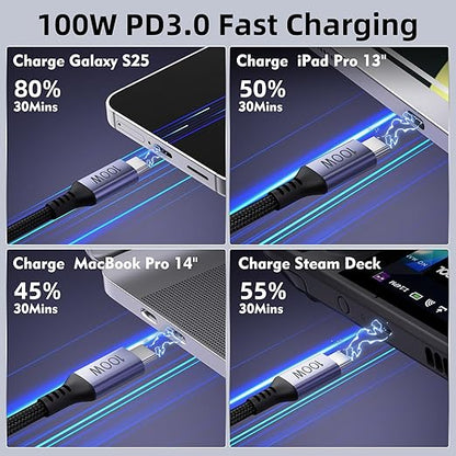 USB C to USB C Cable, 2 Pack 6.6FT, 100W PD 5A QC 4.0 Fast Charging Cord, Nylon Braided Type C Charger Cord for iPhone 17 Air/16 Pro Max MacBook iPad Samsung S25 Ultra S24 S23 (Black)