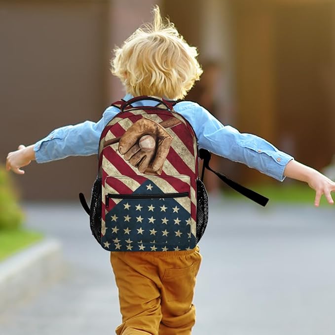 American Flag Baseball Print Backpack, Laptop Backpack with Multiple Pockets for Adult Hiking Travel Work 17 Inch
