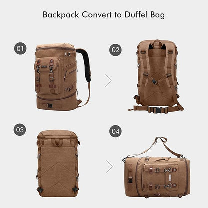 WITZMAN Travel Backpack for Men Women Canvas Backpack Carry on Luggage Rucksack Convertible Duffel Bag Large (A568 Brown)