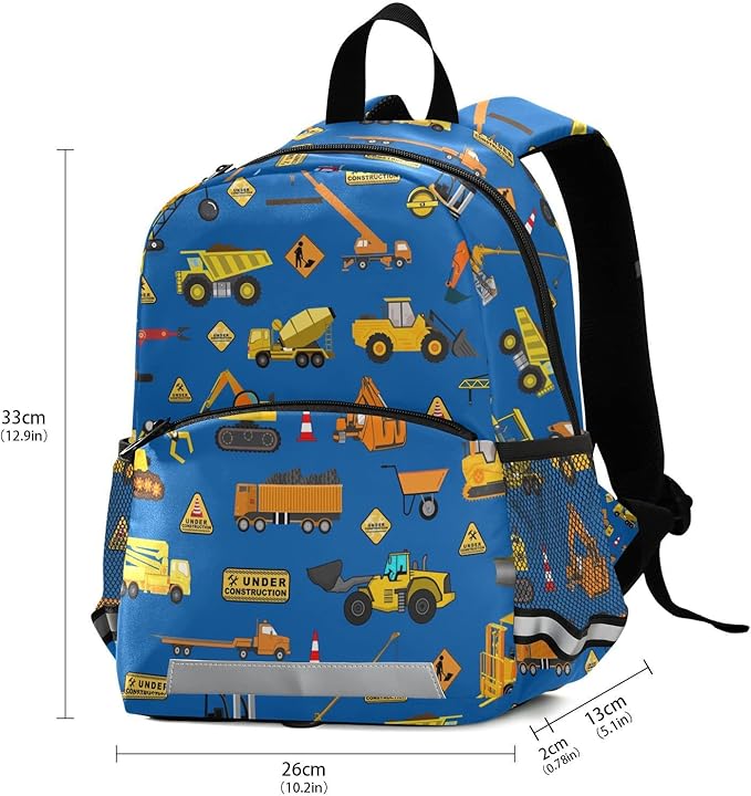 Construction Kid's Toddler Backpack for Boys Girls Preschool Nursery with Safety Leash (01148)
