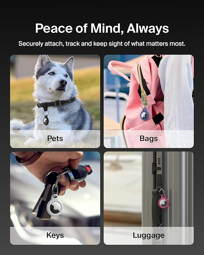 Belkin AirTag Secure Holder Case - Durable Scratch Resistant with Key Ring - Protective AirTag Accessory For Keys, Pets, Luggage - 2-Pack Black & White