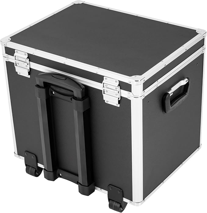 Locking File Storage Box Portable, Aluminum Alloy File Organizer Box Mobile Document Box with Wheels, Hand Pull Locking File Case File Cabinet for Home Office Hospitals Banks School (Black)