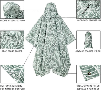salamra Hooded Rain Poncho Waterproof Raincoat Jacket for Men/Women/Adults with Pocket