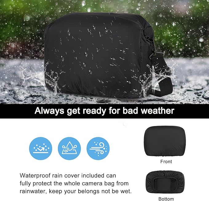 MOSISO Camera Bag for Photographers, Photography Shoulder Bag for DSLR/SLR/Mirrorless Cameras, Wheat Ear Quilted Padded Camera Case with Rain Cover & Bottom Tripod Holder for Canon/Nikon/Sony, Black