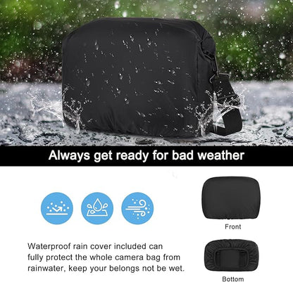 MOSISO Camera Bag for Photographers, Photography Shoulder Bag for DSLR/SLR/Mirrorless Cameras, Wheat Ear Quilted Padded Camera Case with Rain Cover & Bottom Tripod Holder for Canon/Nikon/Sony, Black